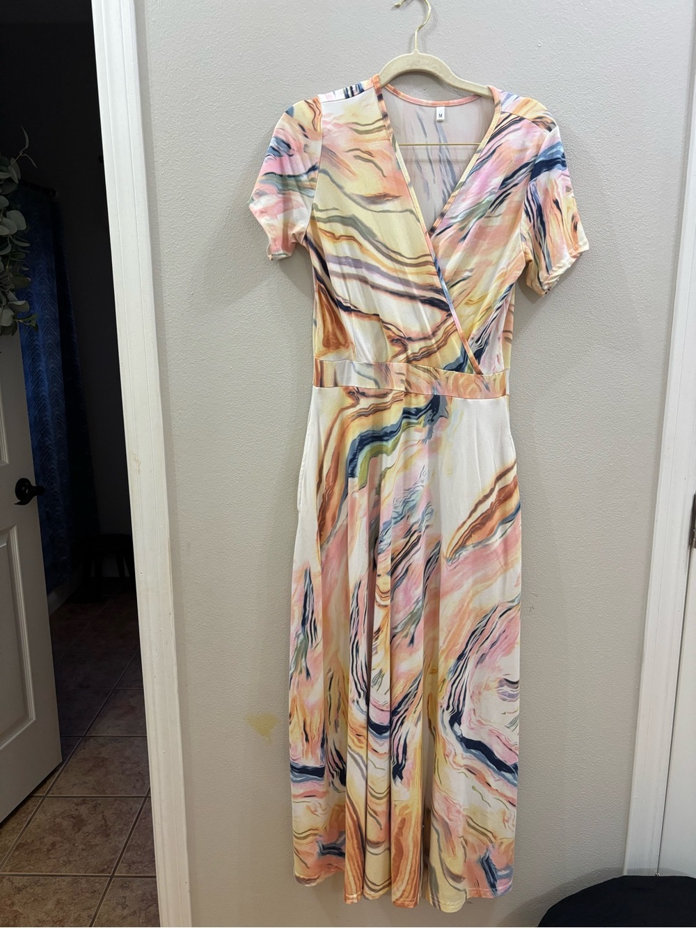 Women's Marble-Print Wrap Midi Dress - Multicolor